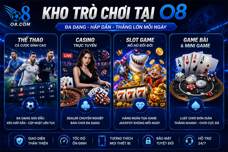 Các sảnh trò chơi nổi bật tại O8
